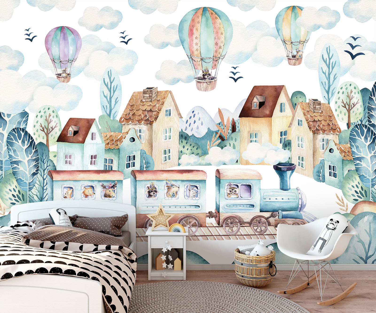 Train KIDS Room Wallpaper PERSONALISED Hot Air Balloon - Etsy