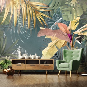 Exotic PLANTS  Wallpaper | Decal Mural | Wall Decoration | BOTANICAL Interior Design | Wall Poster | Palm Wall Decoration | Green Wall Decor