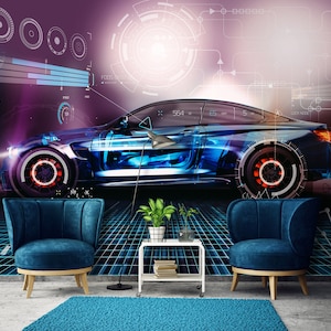 Digital Art SPORT CAR Wallpaper Mural | Teen Boys Room Wallpaper | Teenager Mural | Wall DECAL | Sport Car Fan Interior | Wall Poster |