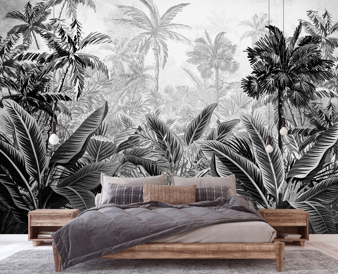 Black & White PLANTS Jungle Wallpaper Wall Mural Wall Etsy