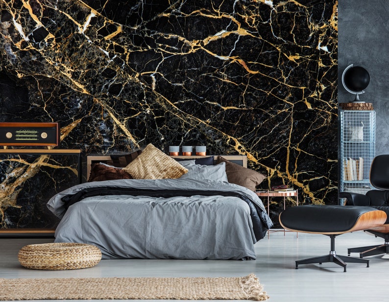 Black Marble Wallpaper Decal Mural Wall Decoration Etsy