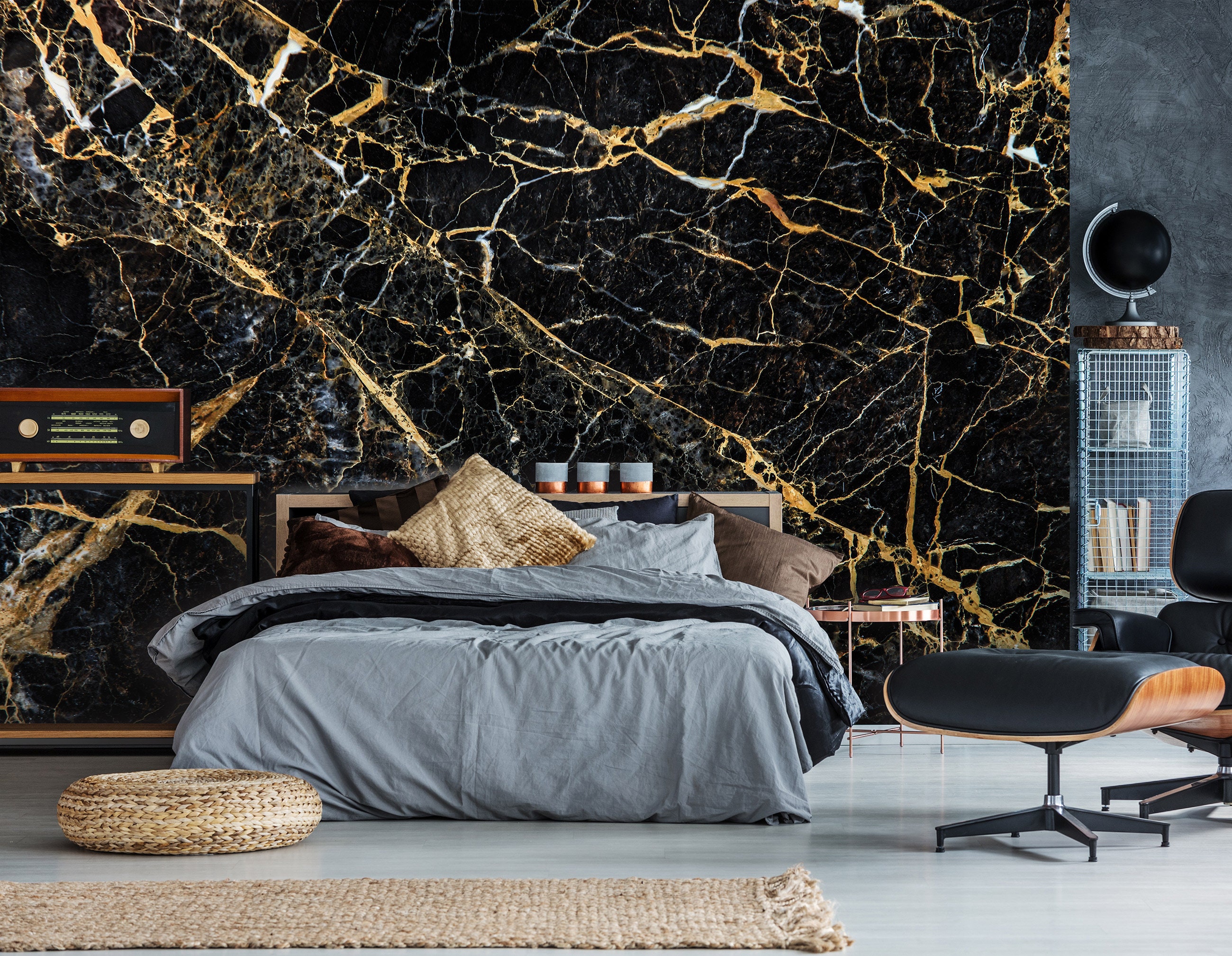 Black Marble Wallpaper Decal Mural Wall Decoration Etsy