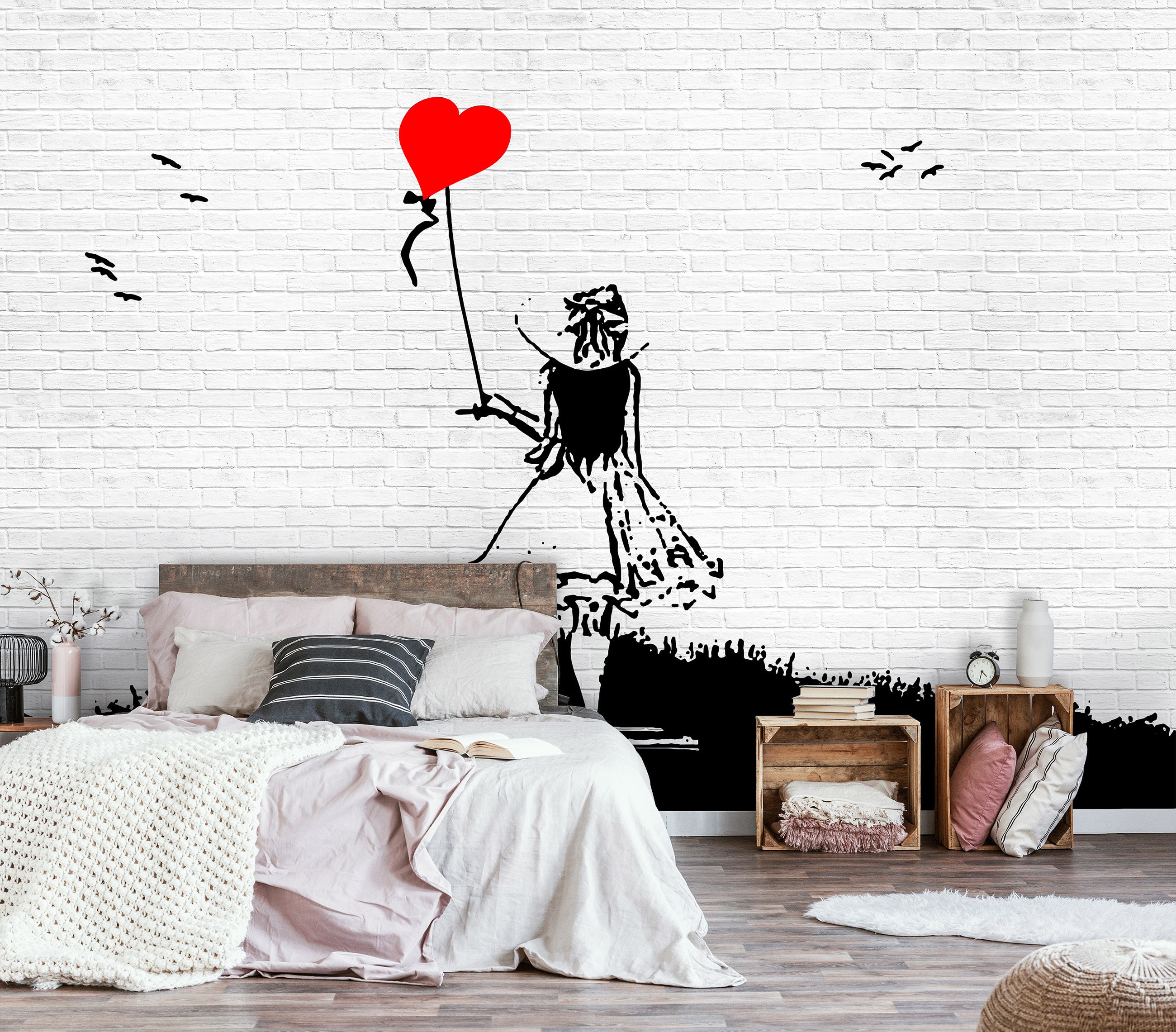 BANKSY Art Wallpaper MURAL Brick Wall Wall Decoration - Etsy Nederland