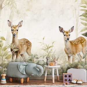 BAMBI Wallpaper | Woods Children Room Wallpaper | Nursery Mural | Wall Decoration | FOREST Wall DECAL | Kids Interior | Wall Poster |