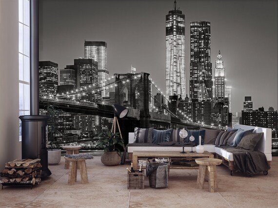 Manhattan Brooklyn Bridge View Photo Wallpaper City at Night | Etsy