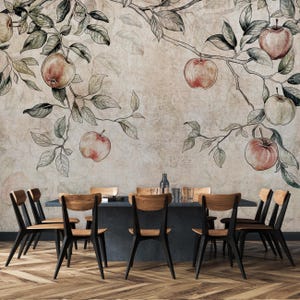 Apple TREE Wallpaper | Vintage style Design | Leaves & Fruits | Painted Wallpaper | Interior Design | GIFT idea