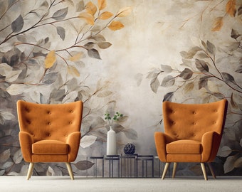 BEIGE Leaves Wallpaper MURAL | Large PRINT | Natural Interior | Wall Poster | Autumn Mural | Botanical Wallpaper Non Woven |