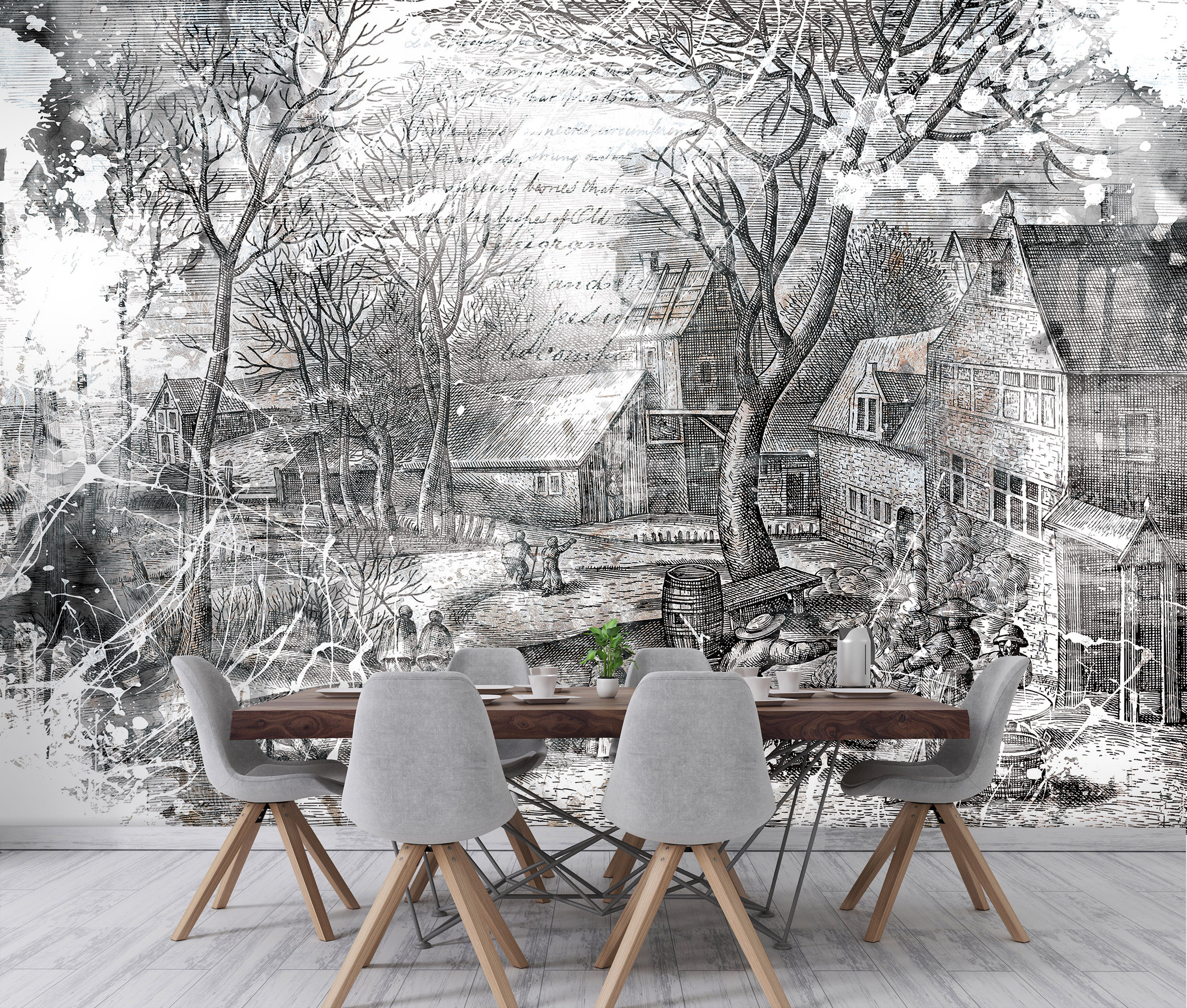 Vintage Sketch Wall Mural Wallpaper Black and White Mural Etsy UK