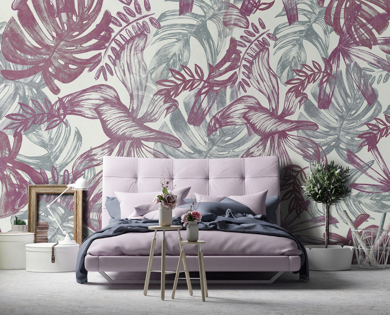 MAUVE Leaves Wallpaper Decal Mural Wall Decoration - Etsy