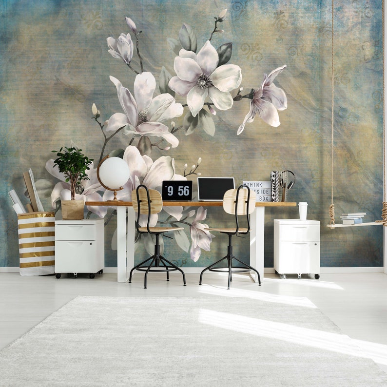 Art Floral MURAL Wallpaper Vintage Mural Wall Decoration Etsy