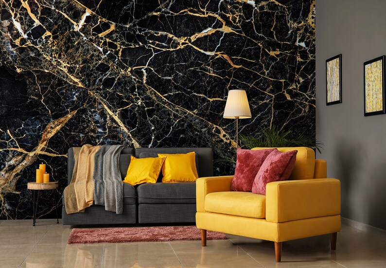 Black Marble Wallpaper Decal Mural Wall Decoration Etsy