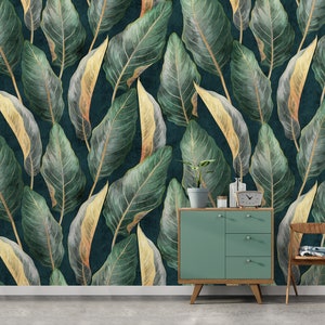 Large LEAVES Wallpaper | Wall Mural | Wall Leaves Decoration | Art Deco Interior | Modern Bohemian Wall Decor | Art Deco Wall