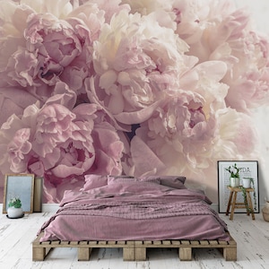 Peonies Flowers PASTEL Wallpaper | Decal Mural | Wall Decoration | Romantic Interior Design | Wall Poster | Pastel Floral Wall Decor |