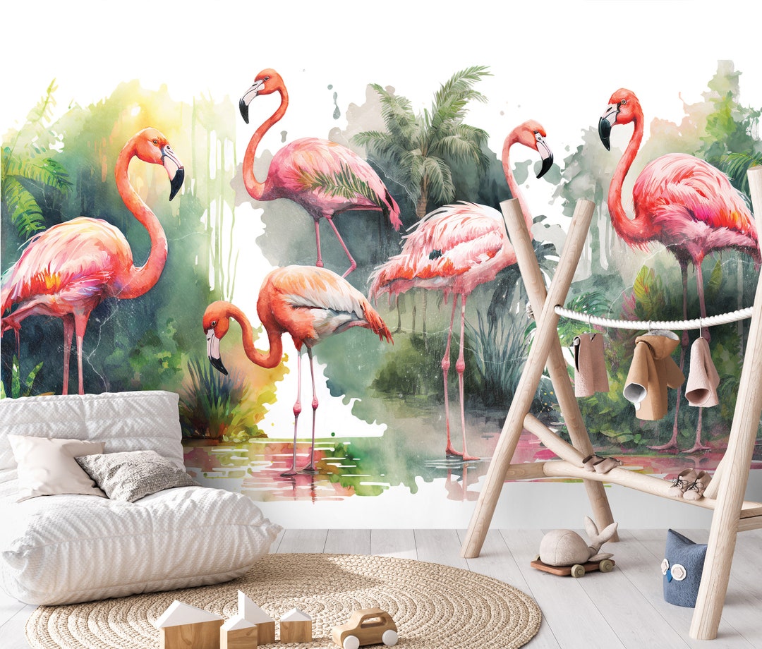 FLAMINGO Wallpaper Kids Mural Tropical Wall Decoration Etsy