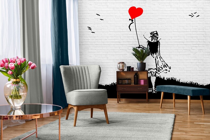 BANKSY Art Wallpaper MURAL Brick Wall Wall Decoration Etsy