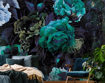 Dark FLOWERS Wallpaper | Photo Mural | Wall Decoration | Wall Poster | Interior Design | Wall Poster | Wallcovering | Dark Wall Print