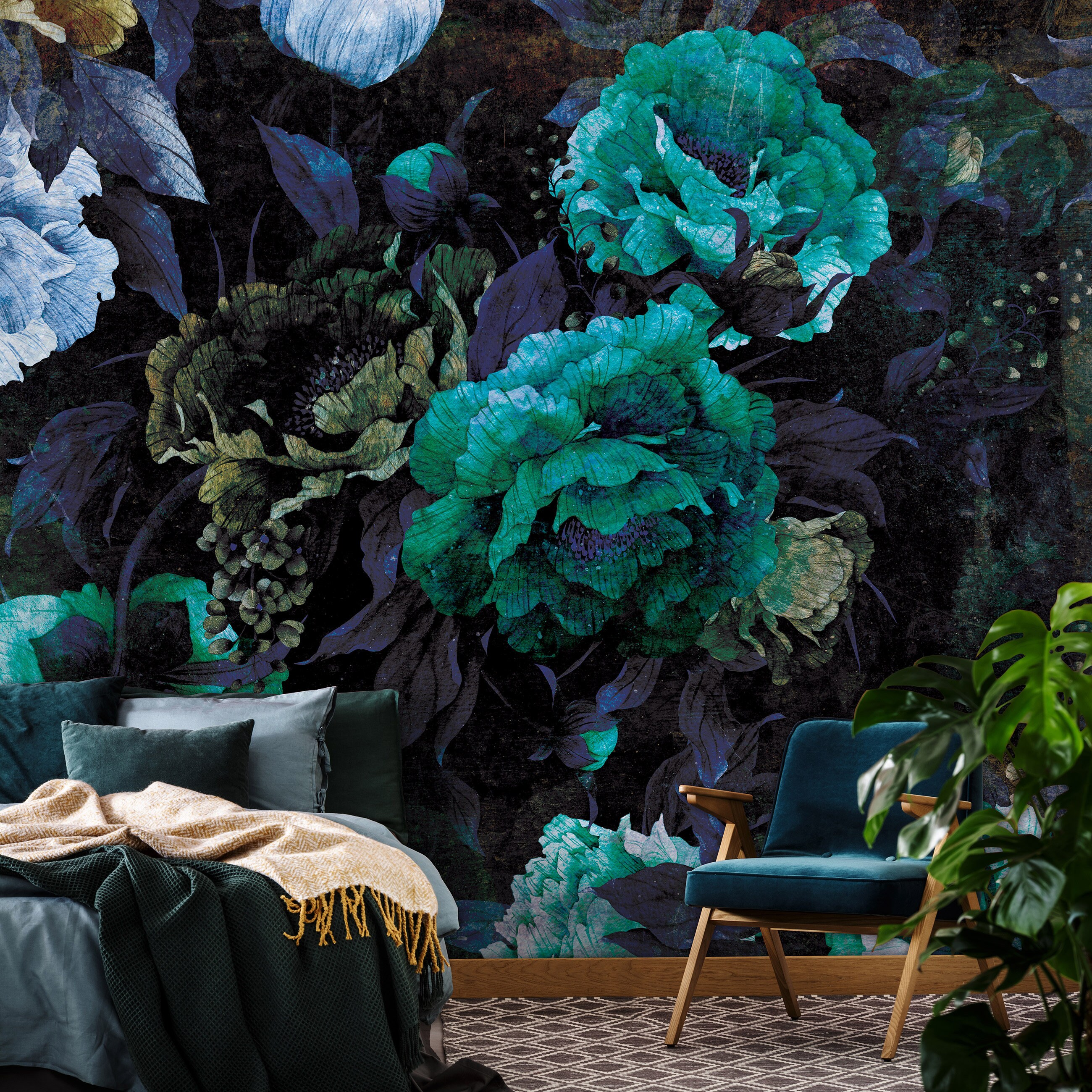 Dark FLOWERS Wallpaper Photo Mural Wall Decoration Wall Etsy