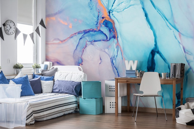 MARBLE Watercolours Wallpaper Photo Mural Wall Decoration Marble Wall Interior Design Wall Poster Print for Wall Pastels image 9