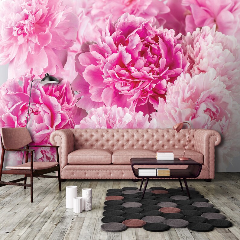 PINK Peonies Flowers PASTEL Wallpaper Decal Mural Wall Etsy