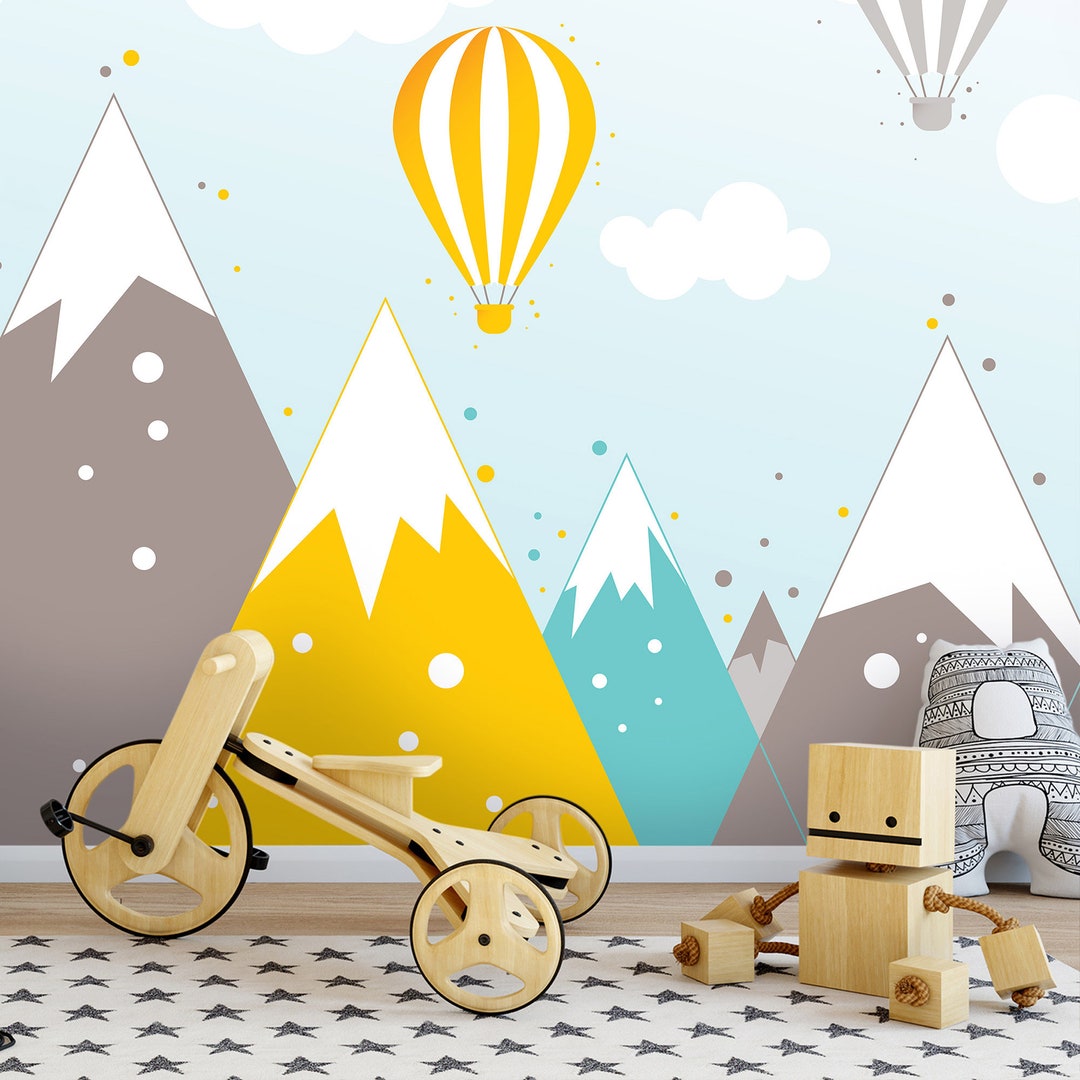 Mountains Hot Air Balloons KIDS Room Wallpaper | Nursery Mural | Wall ...