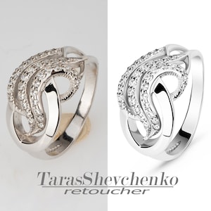 Tutorial video on retouching the metal surface of a silver ring.  Retouching jewelry. High-end jewelry retouching. Retouching training.
