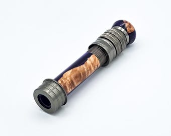 Portacarretes para caña de pesca con mosca, fabricado a medida en acrílico y madera de raíz – Violet Burl / Componente artesanal para la construcción de cañas