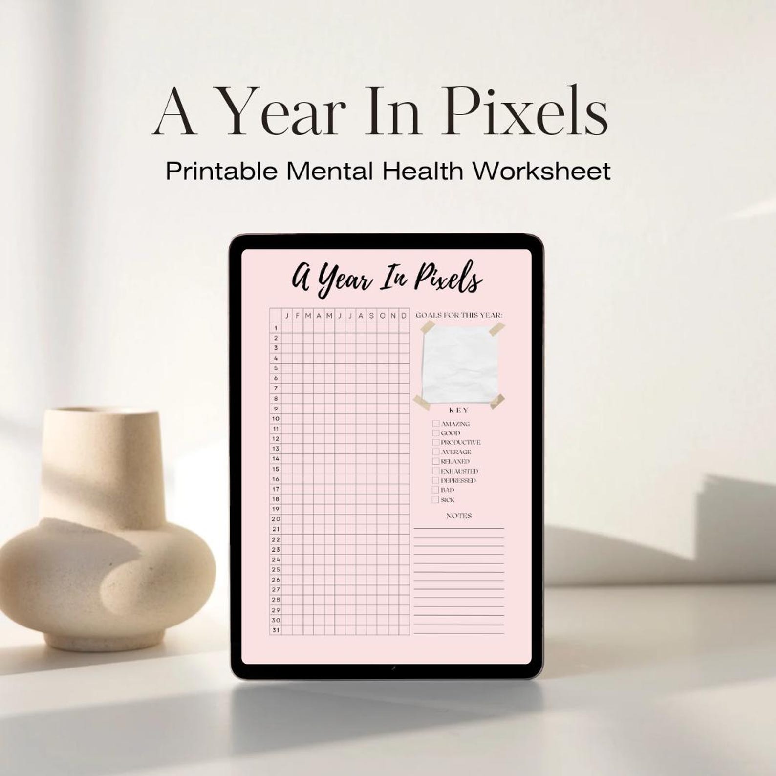 A Year in Pixels Mood Tracker | Printable Annual Mood Log ...