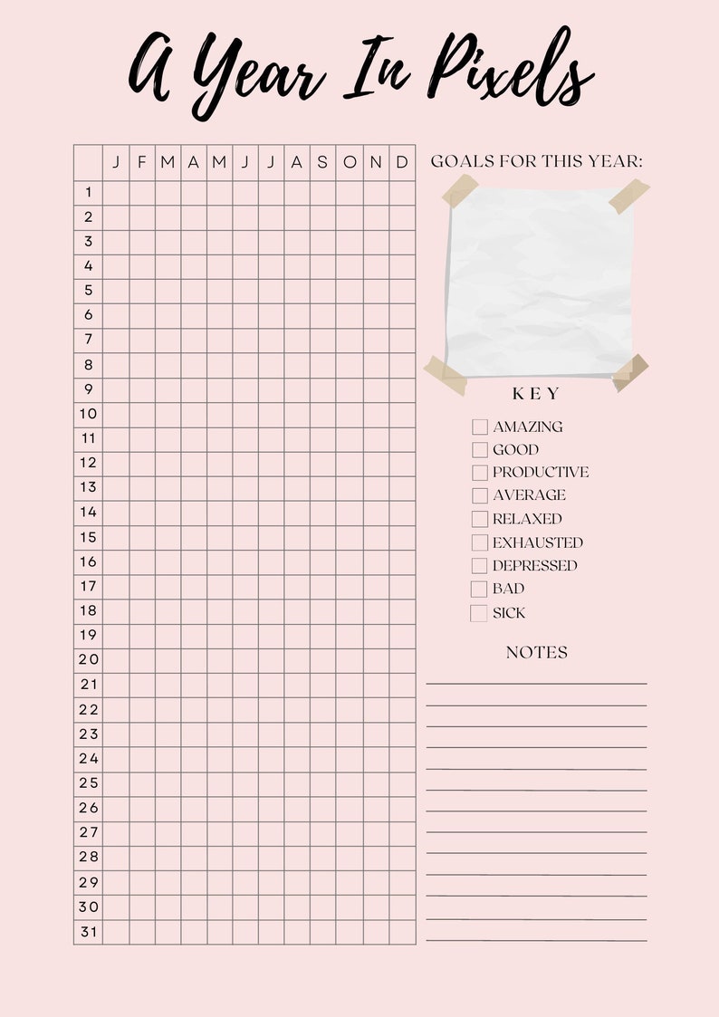 A Year in Pixels Mood Tracker | Printable Annual Mood Log ...