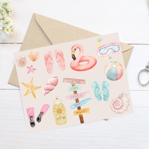 postale imprimable sur le thème de la plage | postale numérique côtière | Papeterie de vacances océan | Téléchargement instantané | Carte esthétique d'été