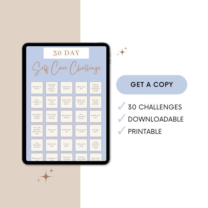 30 Day Self Care and Mental Health Challenge Printable Worksheet - Etsy