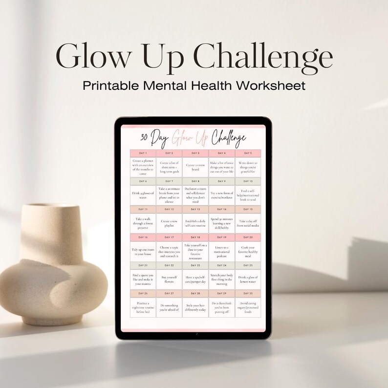 30 Day Glow up Challenge Printable | Self-care Planner | Daily Wellness ...