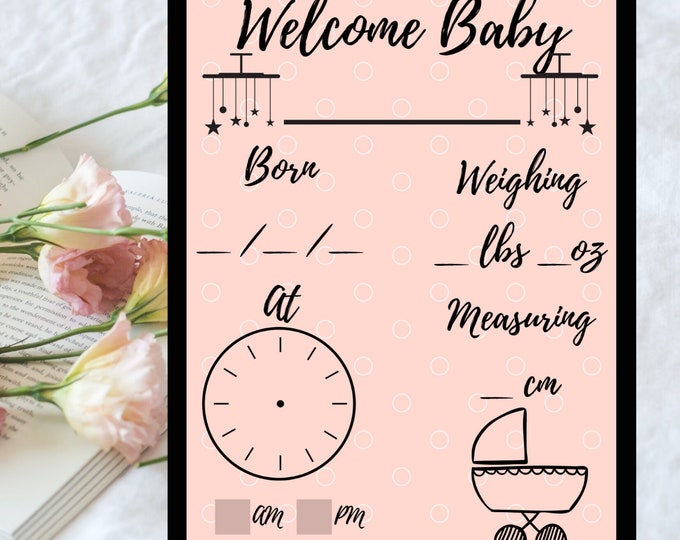 Printable Baby Announcement Files - Baby Girl Pink Photo Prop