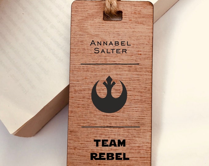 Personalised, Engraved Name Gift Wooden Bookmark, Star Wars Team Rebel Alliance. Family Book lover Boys Girls Gift for the avid reader