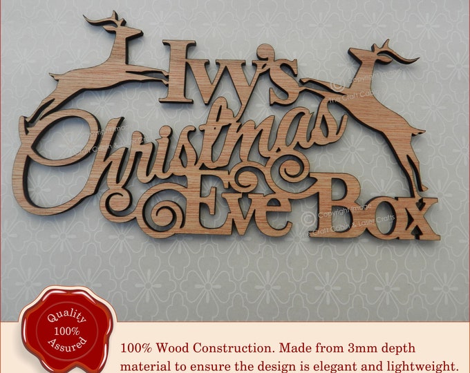 Stunning Personalised 'Christmas Eve Box' Topper. Wooden Reindeer Craft Sign.