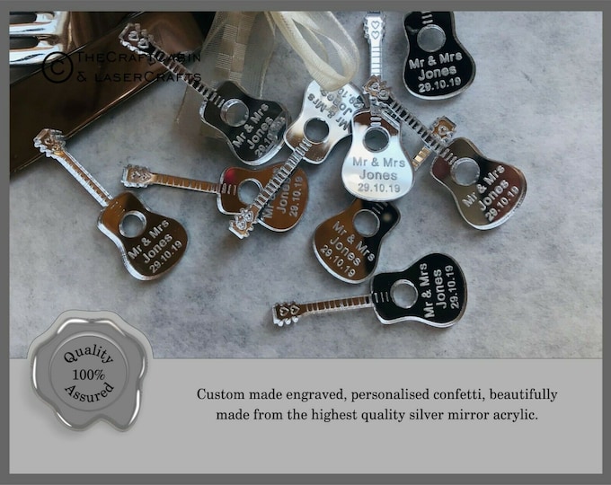 Personalised Acoustic Guitar Custom Confetti Wedding Favours, Mr Mrs Table Decor