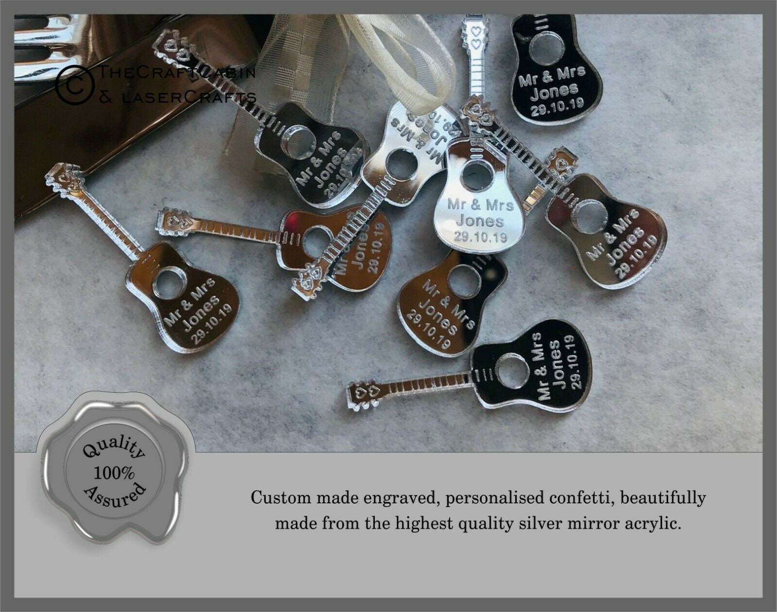 Personalised Acoustic Guitar Custom Confetti Wedding Favours, Mr Mrs