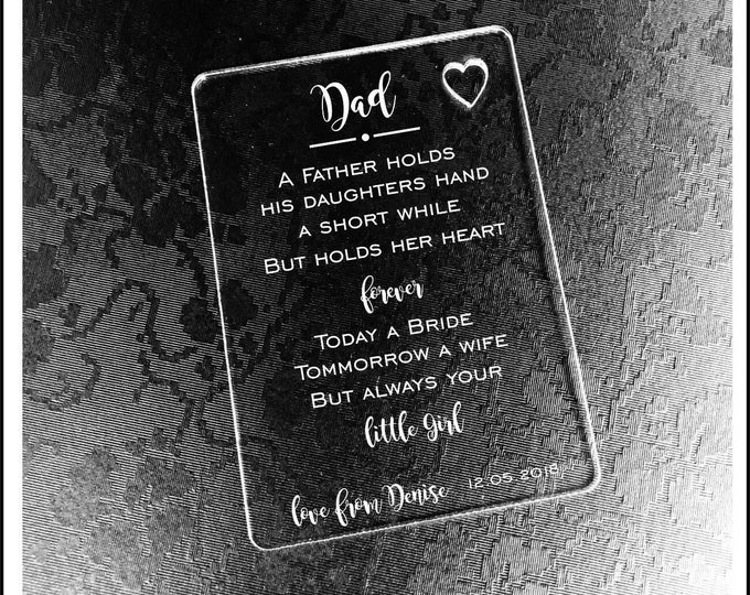 Personalised Dad Wedding Gift Wallet Card Keepsake. Quality Engraved Acrylic