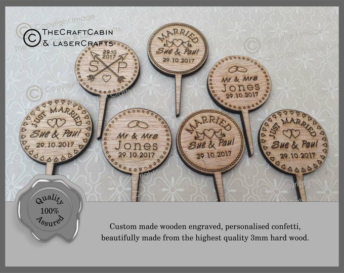 Personalised Rustic Wooden Cupcake Toppers Wedding, Birthday, Engagement, Party