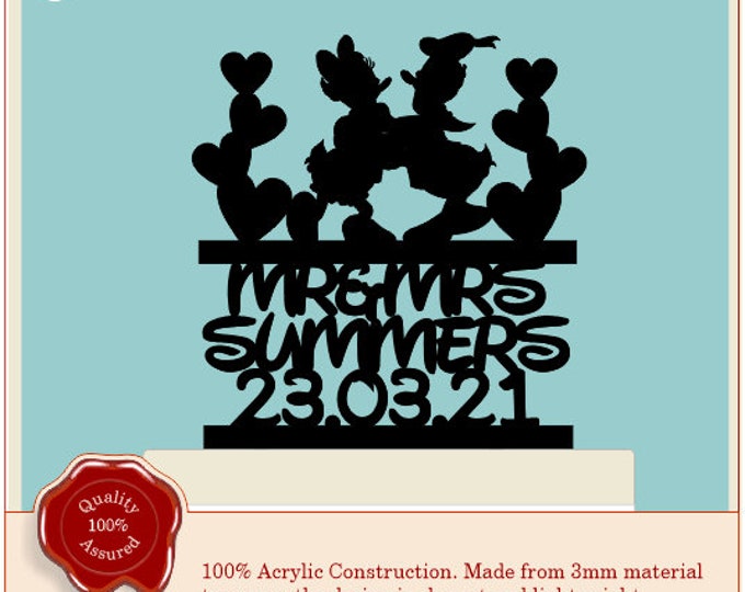 Walt Disney Donald Duck and Daisy Duck Stack of Hearts Cake Topper, Acrylic Cake Topper Mickey Mouse Minnie Mouse