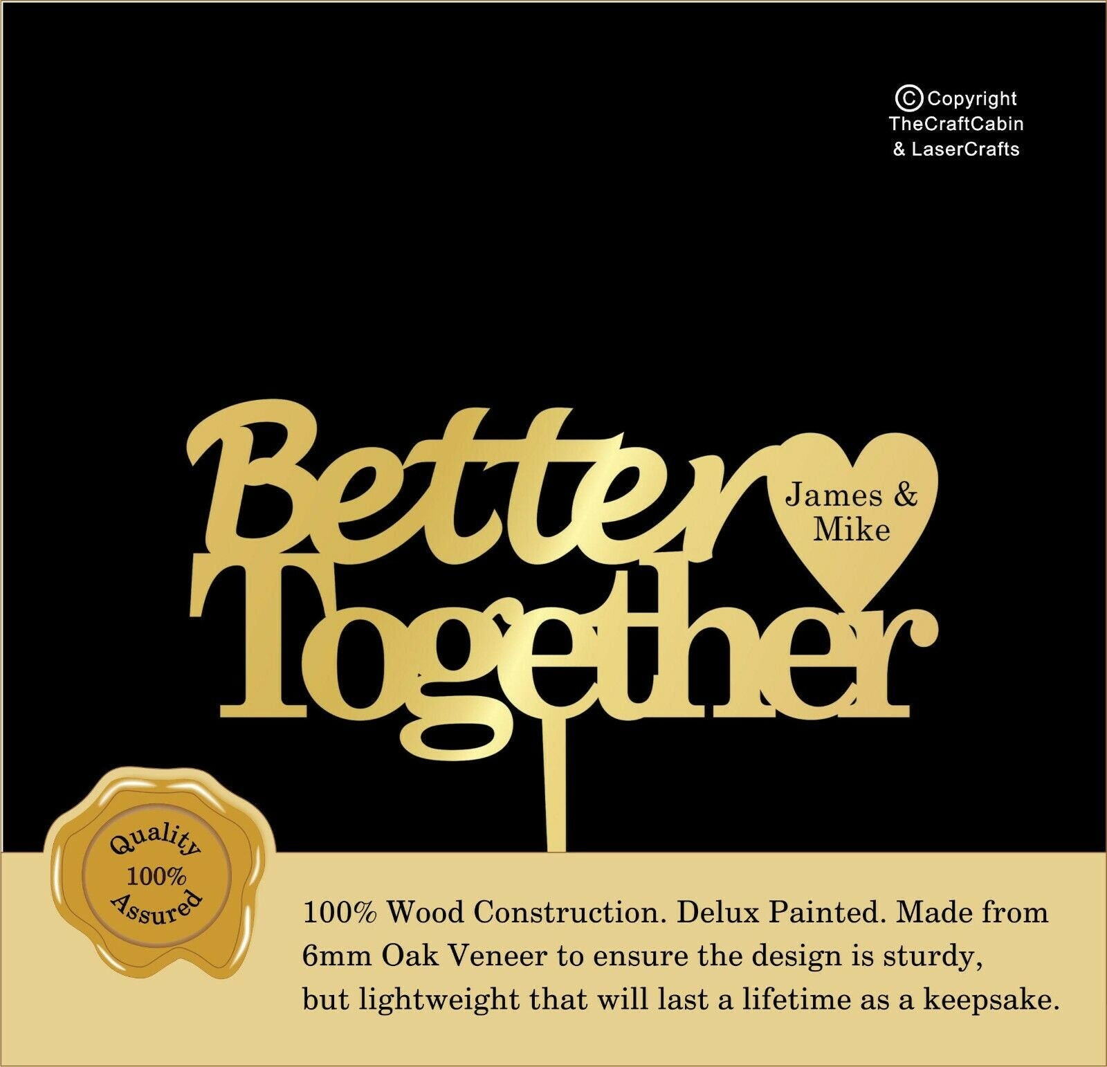 Better Together ‘Delux’ Personalised Cake Topper. Couple, Wedding
