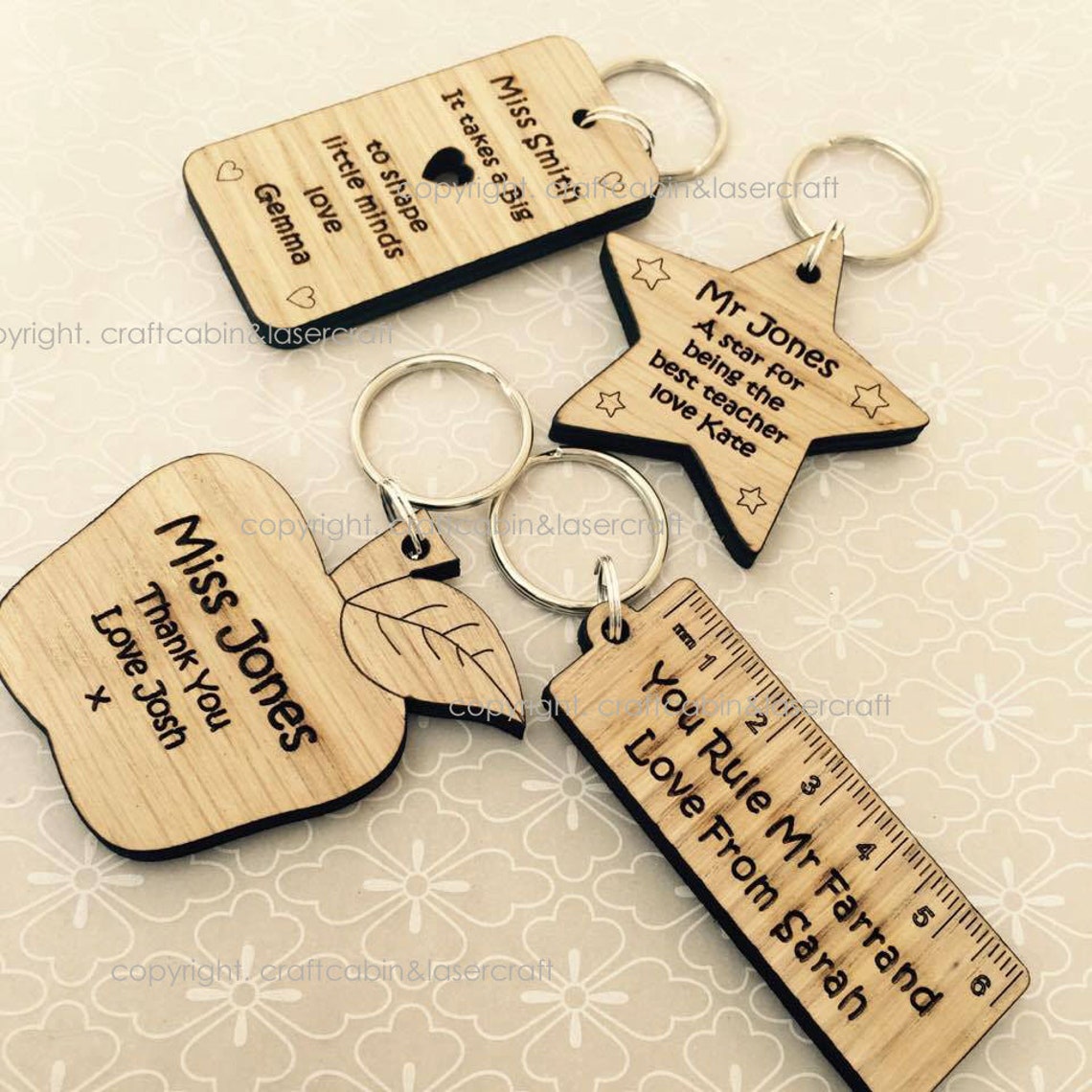 Beautiful Personalised Teacher Key Ring Gift. Apple Ruler Etsy UK