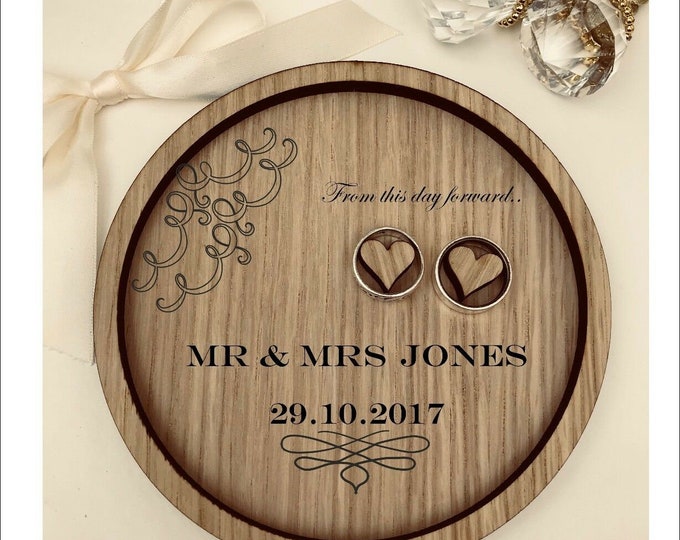 Wedding Ring Bearer Pillow Tray, Dish, Plate: Personalised Engraved From this day forward