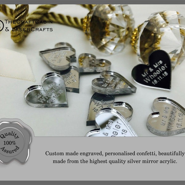 Silver Mini Hearts, Personalised Favours, Table Decorations Favours Weddings