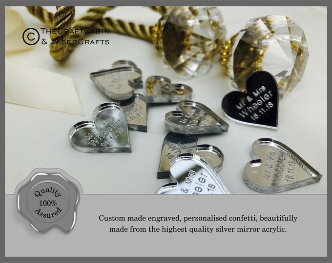 Silver Mini Hearts, Personalised Favours, Table Decorations Favours Weddings