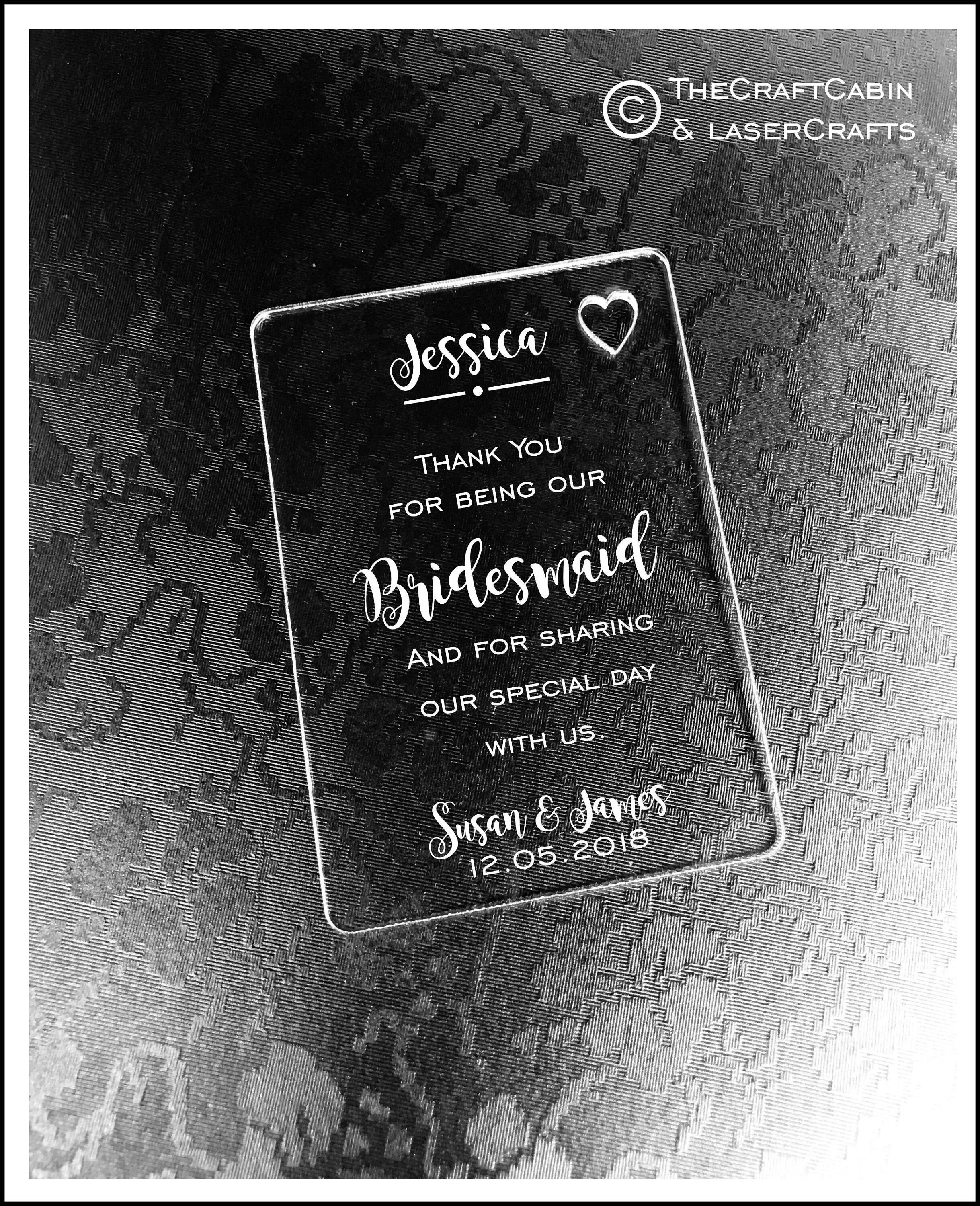 Personalised Bridesmaid Gift Wallet Card Keepsake. High Quality