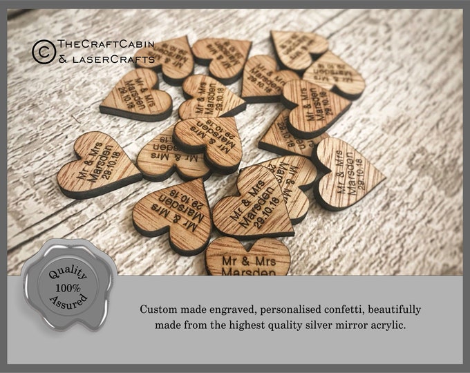 Personalised Hardwood Hearts 20mm/2cmTable Decoration, Favours Vintage Wedding