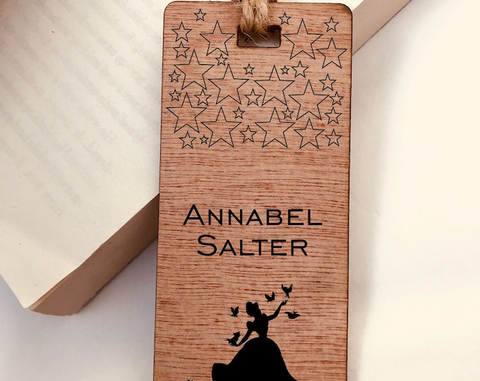 Cinderella Princess, Personalised Name Wooden Bookmark, Disney Fairytale Bookmark Book lover Boys Girls Gift for the avid reader