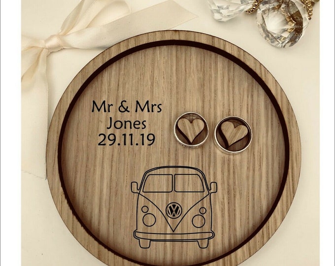 Wedding Ring Bearer Pillow Tray, Dish, Plate: Personalised Campervan, Camper van