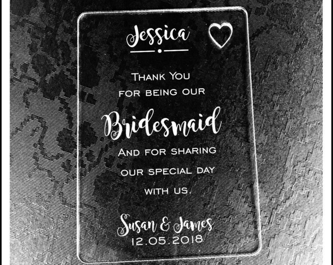 Personalised Bridesmaid Gift Wallet Card Keepsake. High Quality Engraved Acrylic