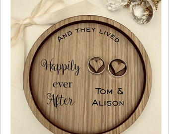 Wedding Ring Bearer Pillow Tray, Dish, Plate: Personalised Happily Ever After